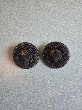 Large Black Round Filigree Beaded Earrings
